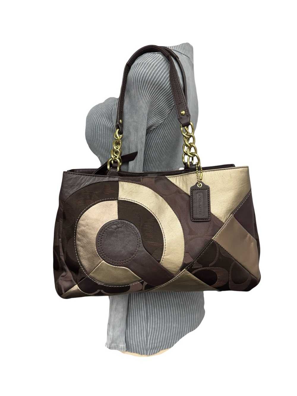 Coach Inlaid Patchwork Leather Chain Tote Bag (Style Number: F20013),